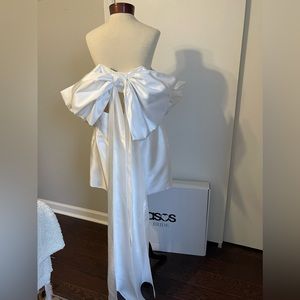 ASOS LUXE Wedding satin oversized bow back mini dress in white